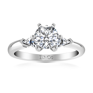 Round Diamond Three Stone Engagement Ring Miranda Trilliant 14K White Gold