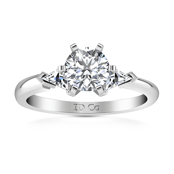 Round Diamond Three Stone Engagement Ring Miranda Trilliant 14K White Gold