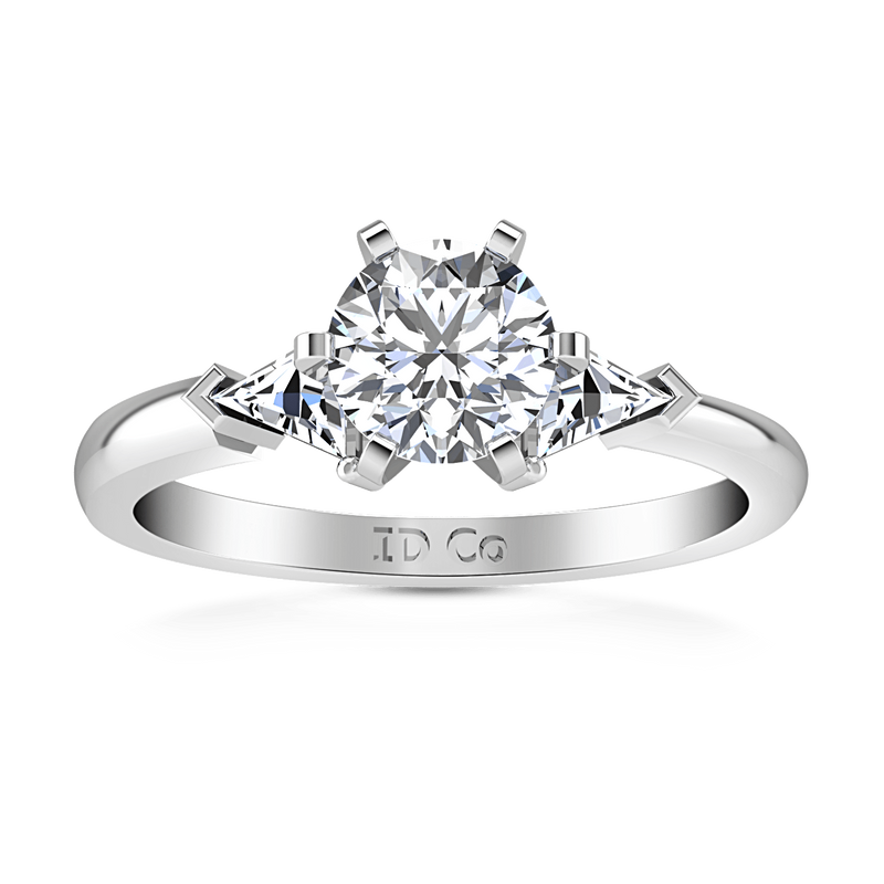 Round Diamond Three Stone Engagement Ring Miranda Trilliant 14K White Gold