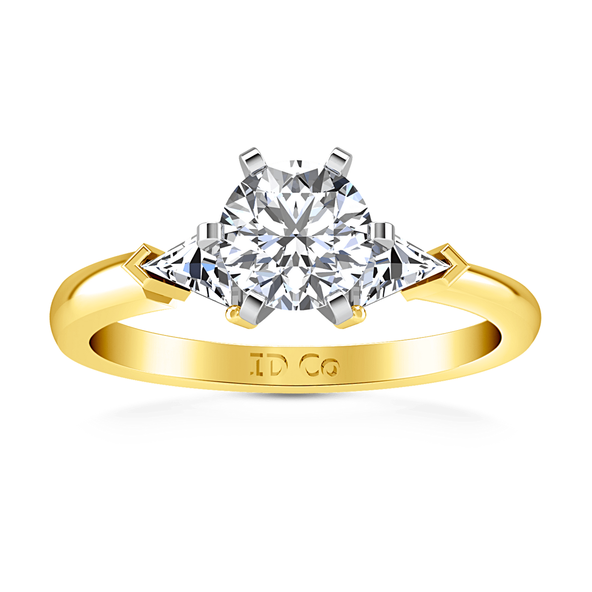 Three Stone Diamond Engagement Ring Miranda Trilliant 14K Yellow Gold