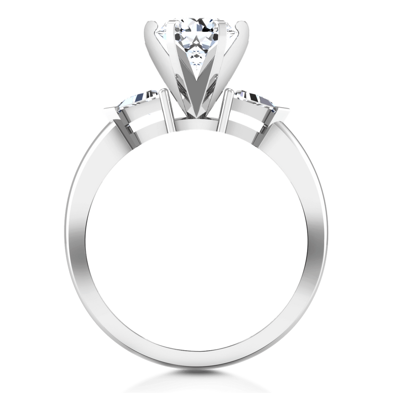 Round Diamond Three Stone Engagement Ring Miranda Trilliant 14K White Gold