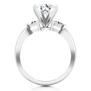 Round Diamond Three Stone Engagement Ring Miranda Trilliant 14K White Gold