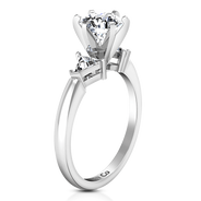 Round Diamond Three Stone Engagement Ring Miranda Trilliant 14K White Gold