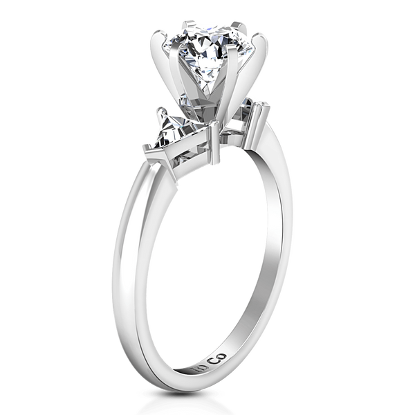 Round Diamond Three Stone Engagement Ring Miranda Trilliant 14K White Gold