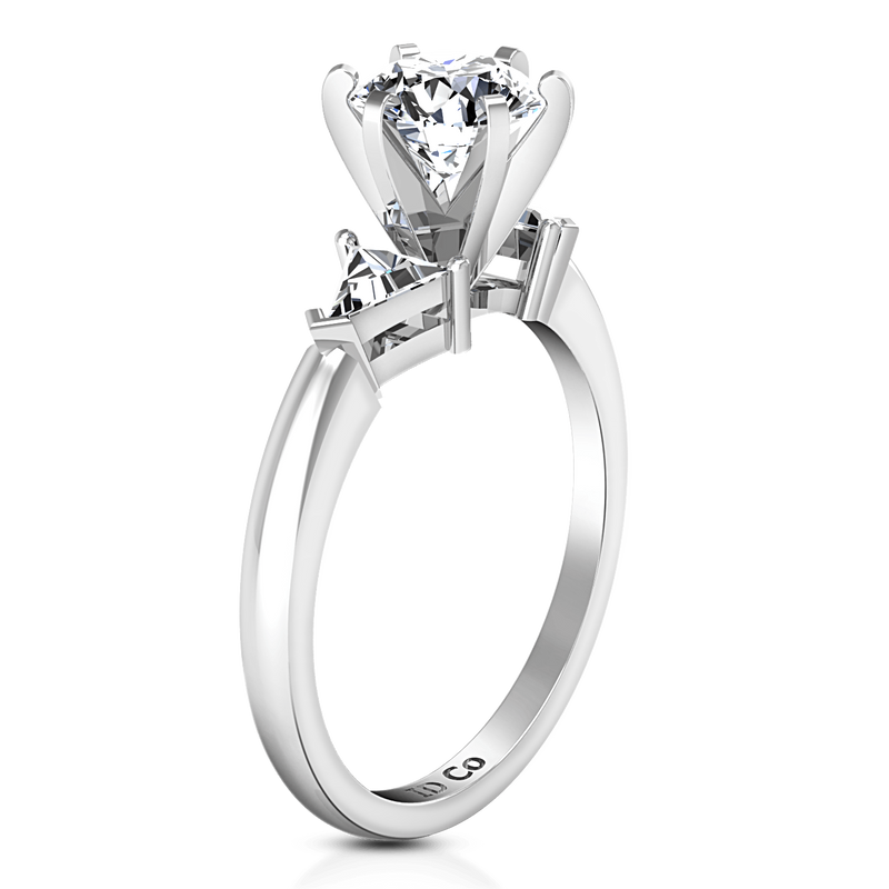 Round Diamond Three Stone Engagement Ring Miranda Trilliant 14K White Gold