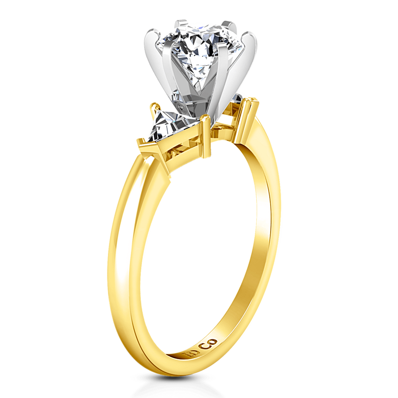 Three Stone Diamond Engagement Ring Miranda Trilliant 14K Yellow Gold