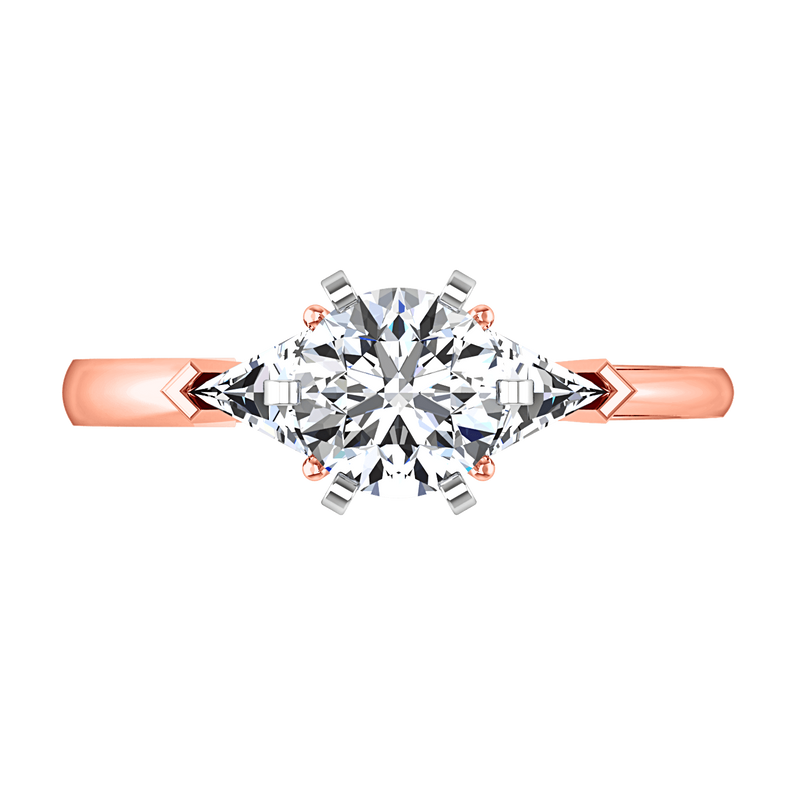 Three Stone Diamond EngagementRing Miranda Trilliant 14K Rose Gold