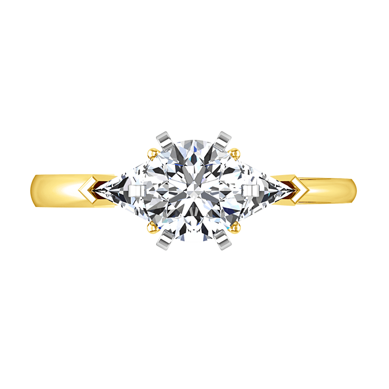Three Stone Diamond Engagement Ring Miranda Trilliant 14K Yellow Gold
