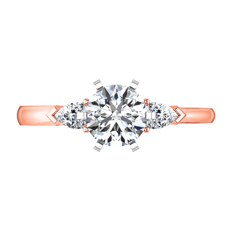 Three Stone Diamond EngagementRing Eliza Pear Shape 14K Rose Gold