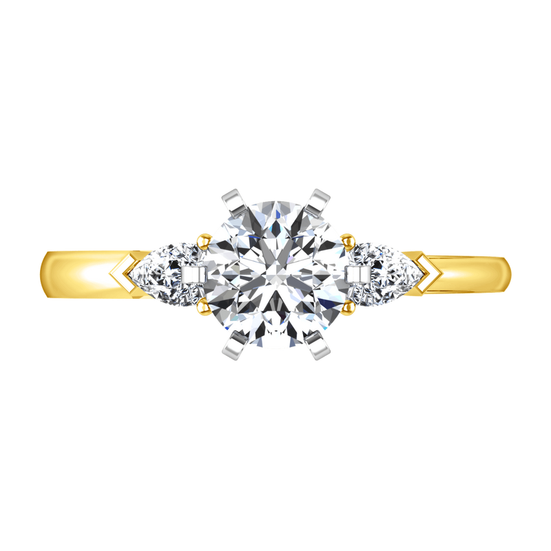 Three Stone Diamond Engagement Ring Eliza Pear Shape 14K Yellow Gold
