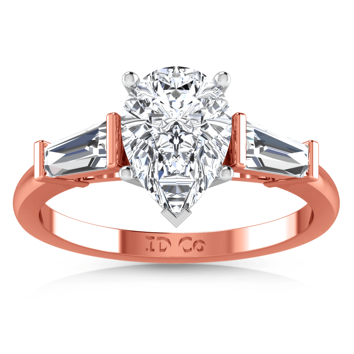 Three Stone Diamond EngagementRing Tapered Baguette 14K Rose Gold