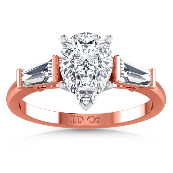 Three Stone Diamond EngagementRing Tapered Baguette 14K Rose Gold