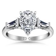 Three Stone Pear Diamond Engagement Ring Tapered Baguette 14K White Gold