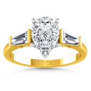 Three Stone Diamond Engagement Ring Tapered Baguette 14K Yellow Gold