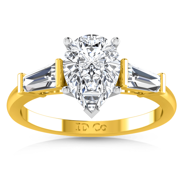 Three Stone Diamond Engagement Ring Tapered Baguette 14K Yellow Gold