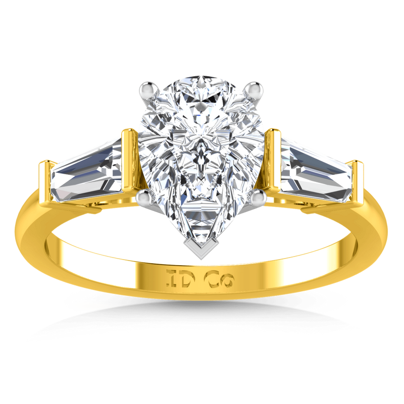 Three Stone Diamond Engagement Ring Tapered Baguette 14K Yellow Gold