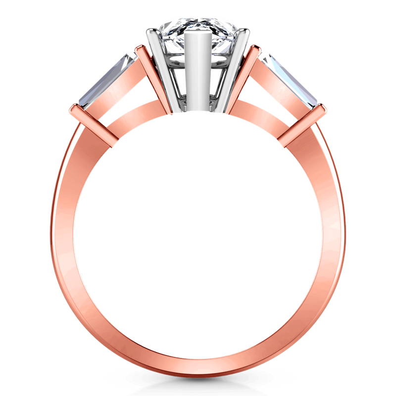 Three Stone Diamond EngagementRing Tapered Baguette 14K Rose Gold