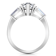 Three Stone Pear Diamond Engagement Ring Tapered Baguette 14K White Gold