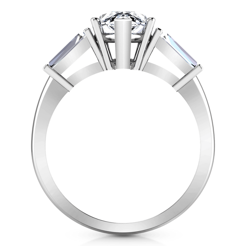 Three Stone Pear Diamond Engagement Ring Tapered Baguette 14K White Gold