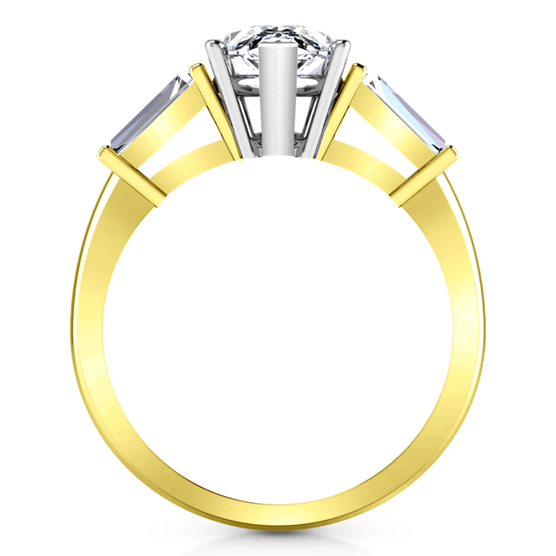 Three Stone Diamond Engagement Ring Tapered Baguette 14K Yellow Gold
