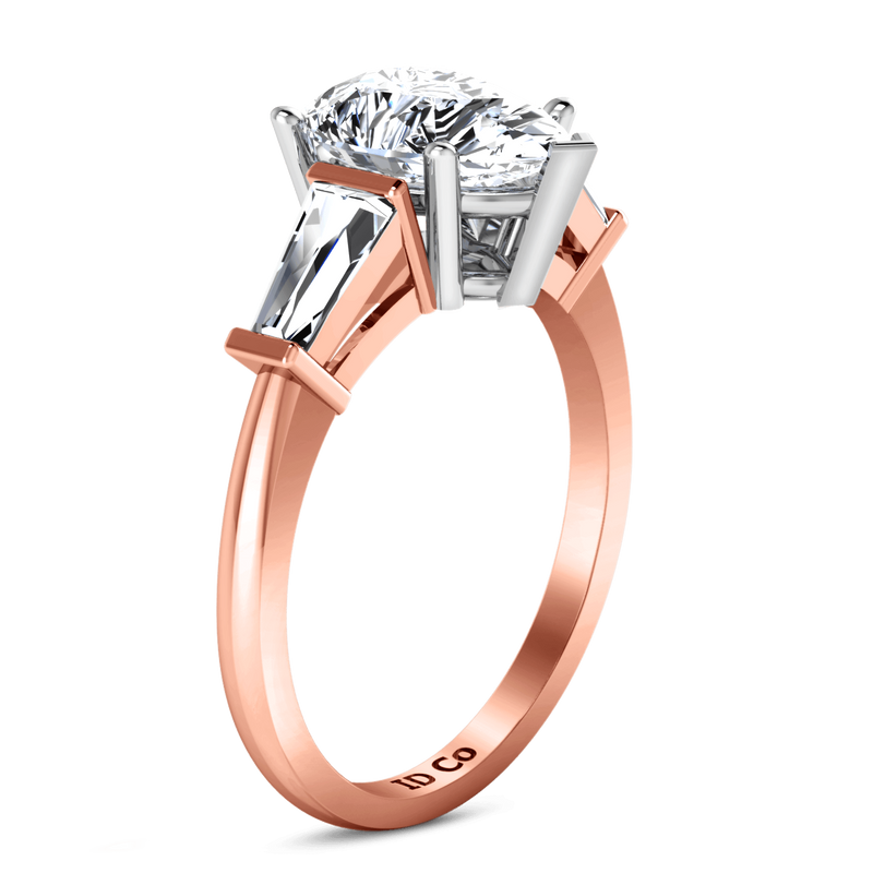 Three Stone Diamond EngagementRing Tapered Baguette 14K Rose Gold
