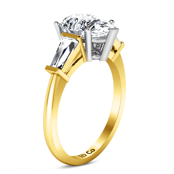 Three Stone Diamond Engagement Ring Tapered Baguette 14K Yellow Gold