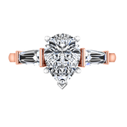 Three Stone Diamond EngagementRing Tapered Baguette 14K Rose Gold