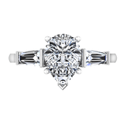 Three Stone Pear Diamond Engagement Ring Tapered Baguette 14K White Gold
