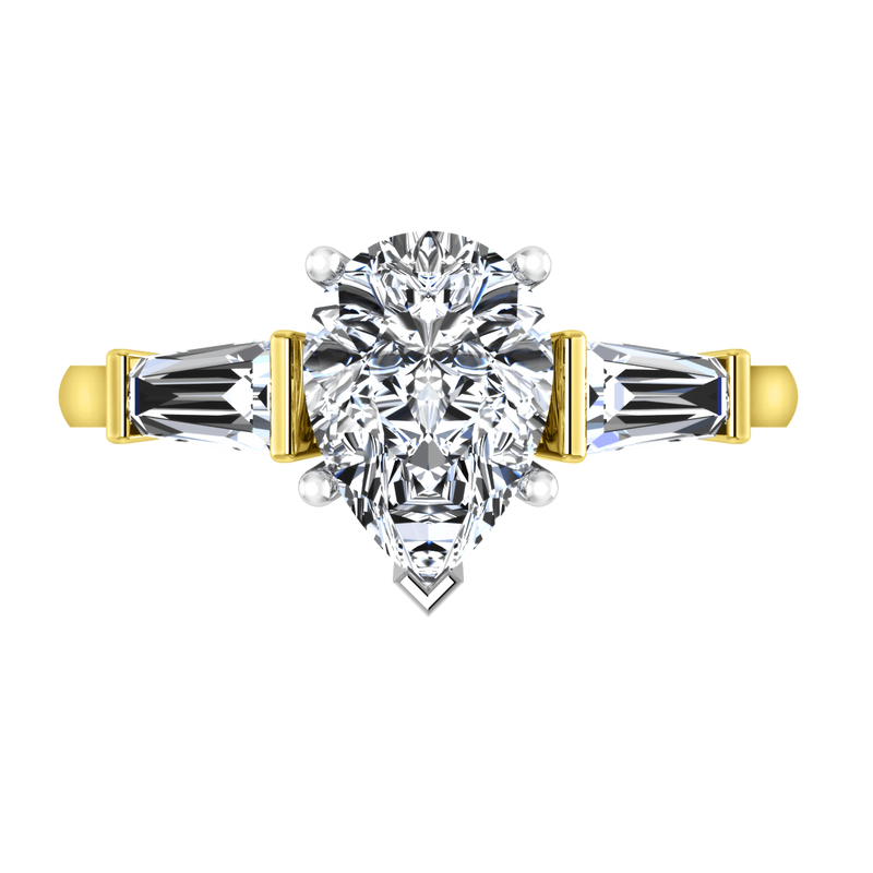 Three Stone Diamond Engagement Ring Tapered Baguette 14K Yellow Gold