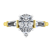Three Stone Diamond Engagement Ring Tapered Baguette 14K Yellow Gold