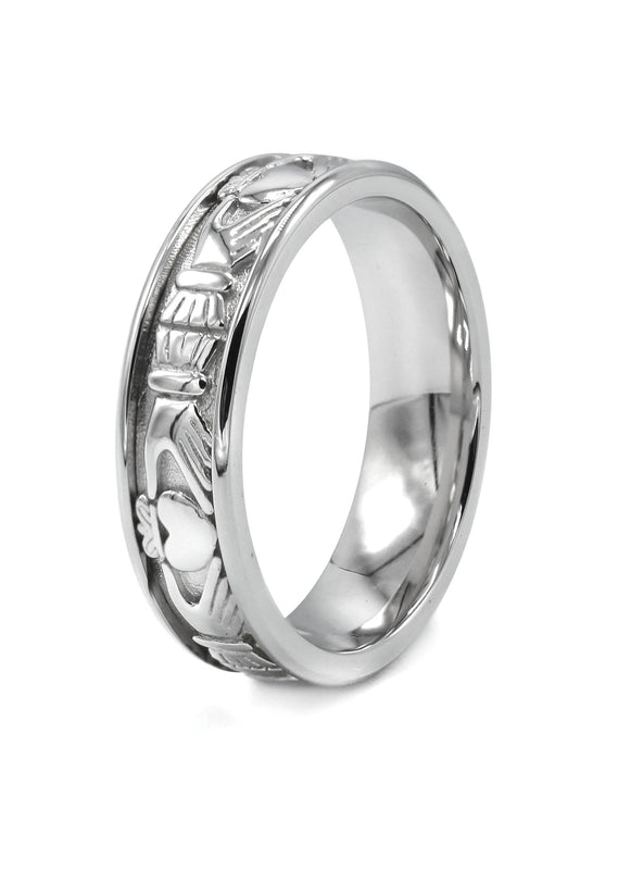 Mens Silver Crown Heart Wedding Band | Appx 7.7 Grams