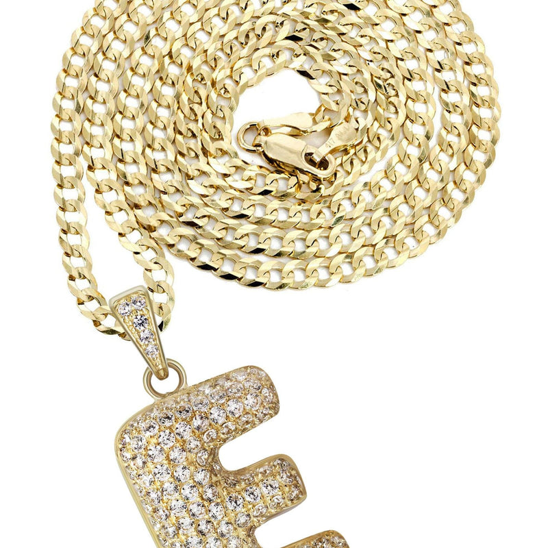 10K Yellow Gold Bubble Letter "E" CZ Necklace | Appx. 13.3 Grams