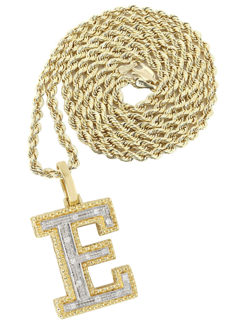 Diamond 10K Yellow Gold Letter "E" Necklace | Appx. 13.9 Grams