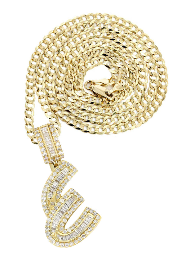 14K Yellow Gold Letter "E" Baguette Diamond Necklace | 1.96 Carats