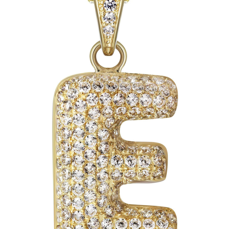 10K Yellow Gold Bubble Letter "E" CZ Necklace | Appx. 13.3 Grams