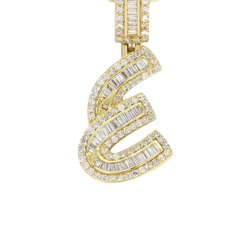 14K Yellow Gold Letter "E" Baguette Diamond Necklace | 1.96 Carats
