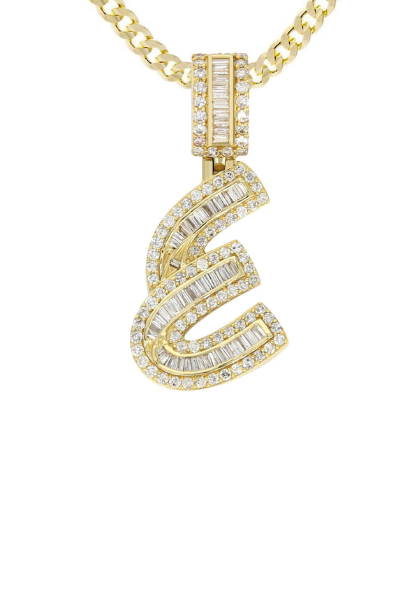 14K Yellow Gold Letter "E" Baguette Diamond Necklace | 1.96 Carats
