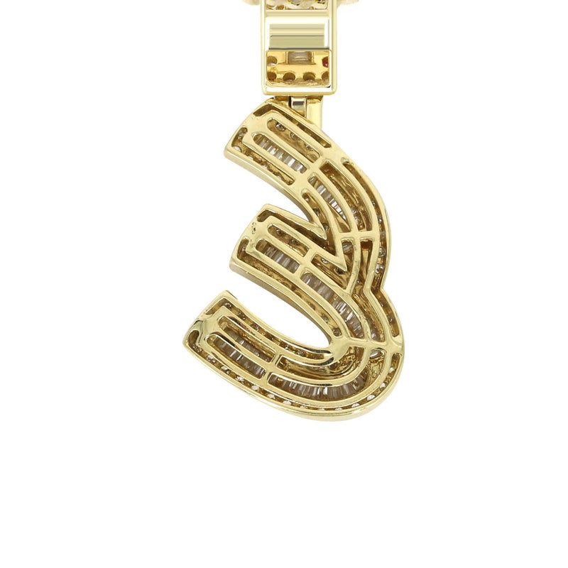 14K Yellow Gold Letter "E" Baguette Diamond Necklace | 1.96 Carats