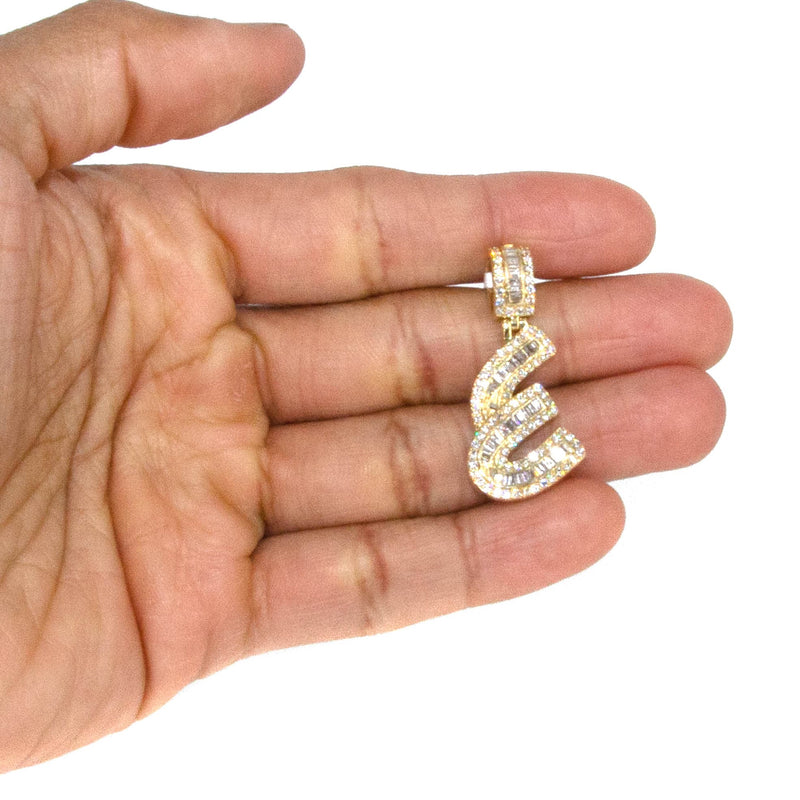 14K Yellow Gold Letter "E" Baguette Diamond Necklace | 1.96 Carats