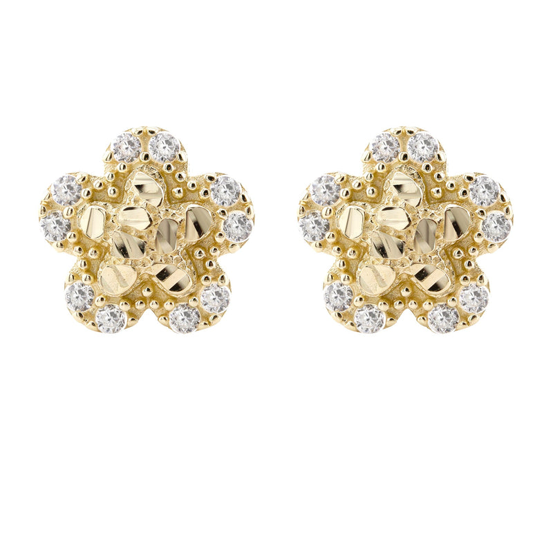 10K Gold Flower Nugget Earrings | Appx 0.3 Inches Wide | Style #97