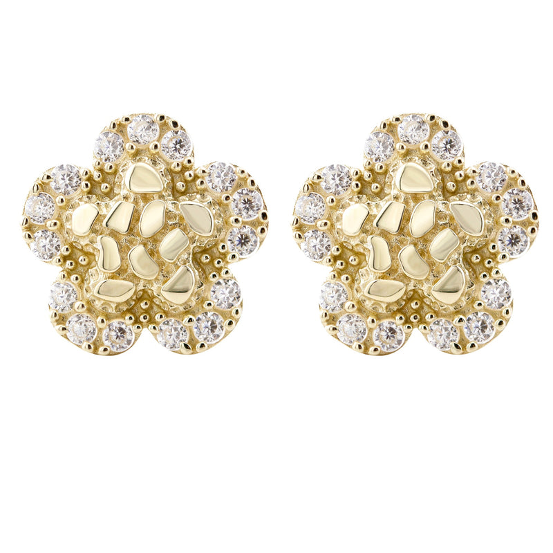10K Gold Flower Nugget Earrings | Appx 0.4 Inches Wide | Style #93