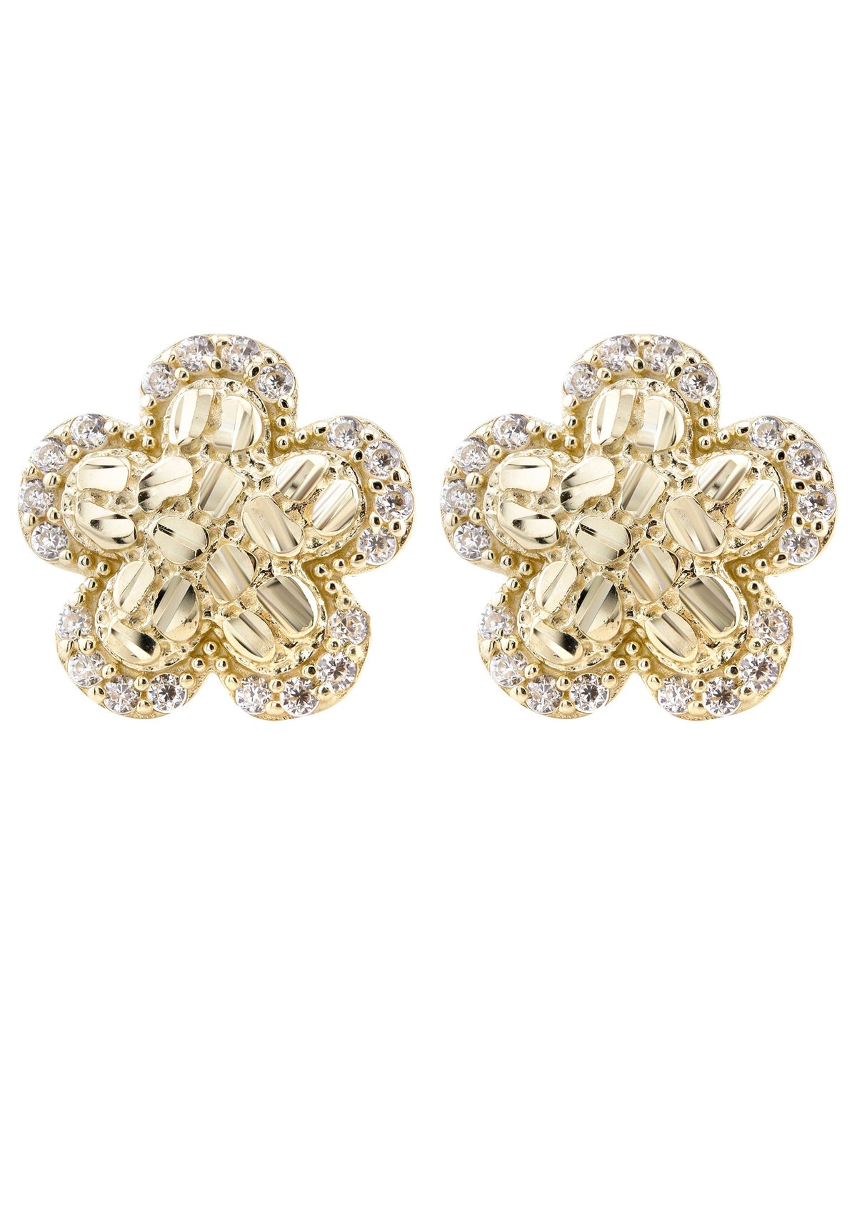 10K Gold Flower Nugget Earrings | Appx 0.5 Inches Wide | Style #89