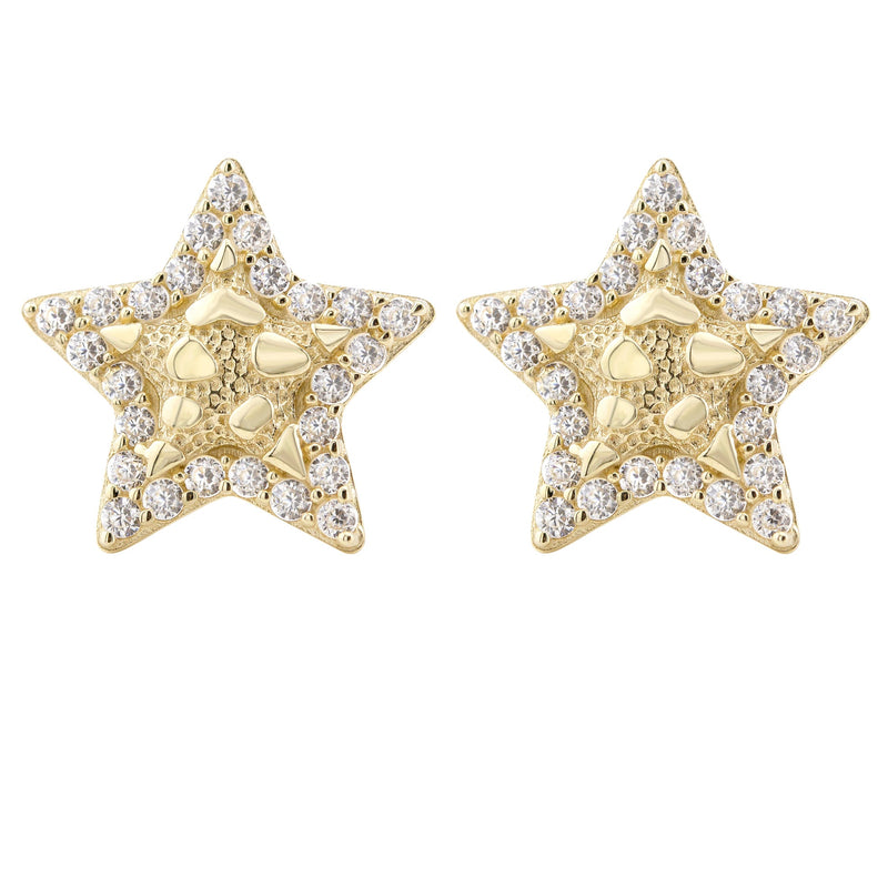 10K Gold Star Nugget Earrings | Appx 0.5 Inches Wide | Style #81
