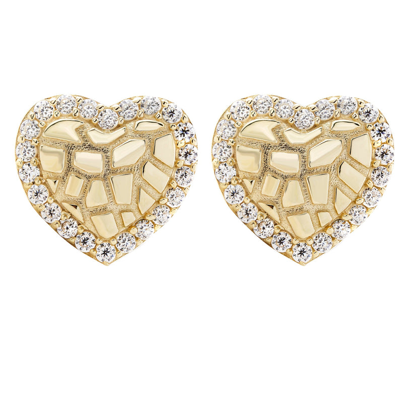 10K Gold Heart Nugget Earrings | Appx 0.4 Inches Wide | Style #73