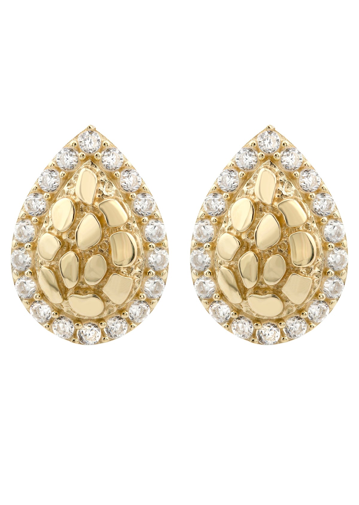 10K Gold Tear Drop Nugget Earrings | Appx 0.4 Inches Wide | Style #49