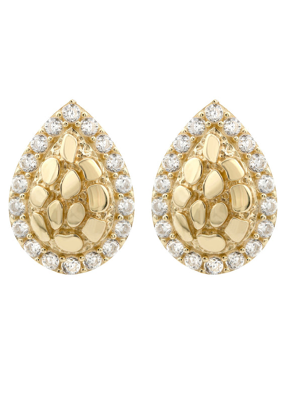 10K Gold Tear Drop Nugget Earrings | Appx 0.4 Inches Wide | Style #49