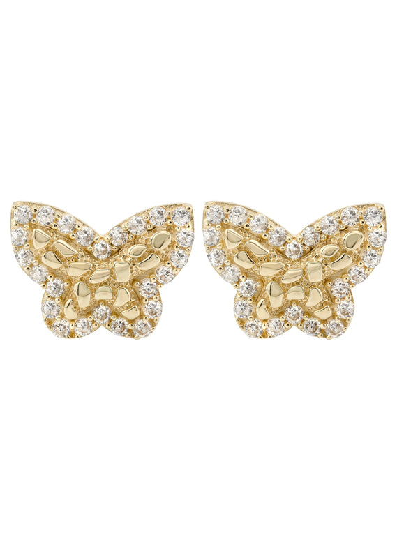 10K Gold Butterfly Nugget Earrings | Appx 0.5 Inches Wide | Style #129