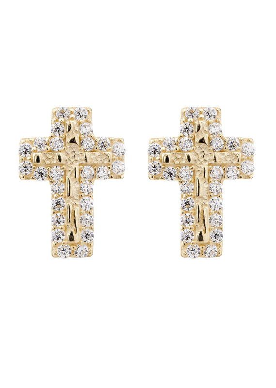 10K Gold Cross Nugget Earrings | Appx 0.3 Inches Wide | Style #121