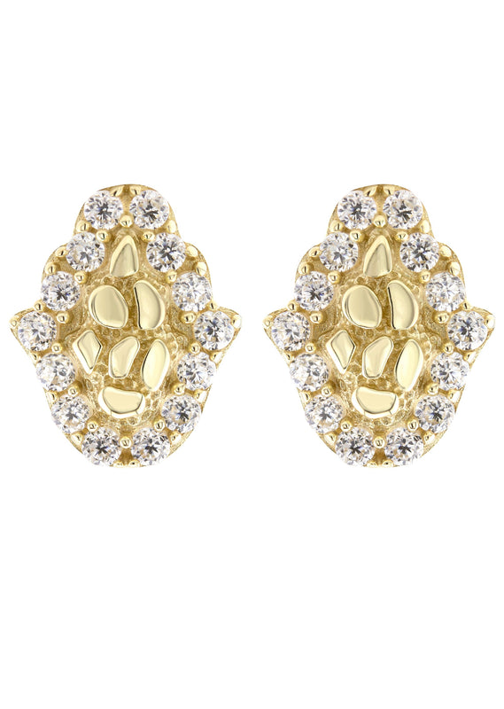 10K Gold Hamsa Nugget Earrings | Appx 0.3 Inches Wide | Style #113