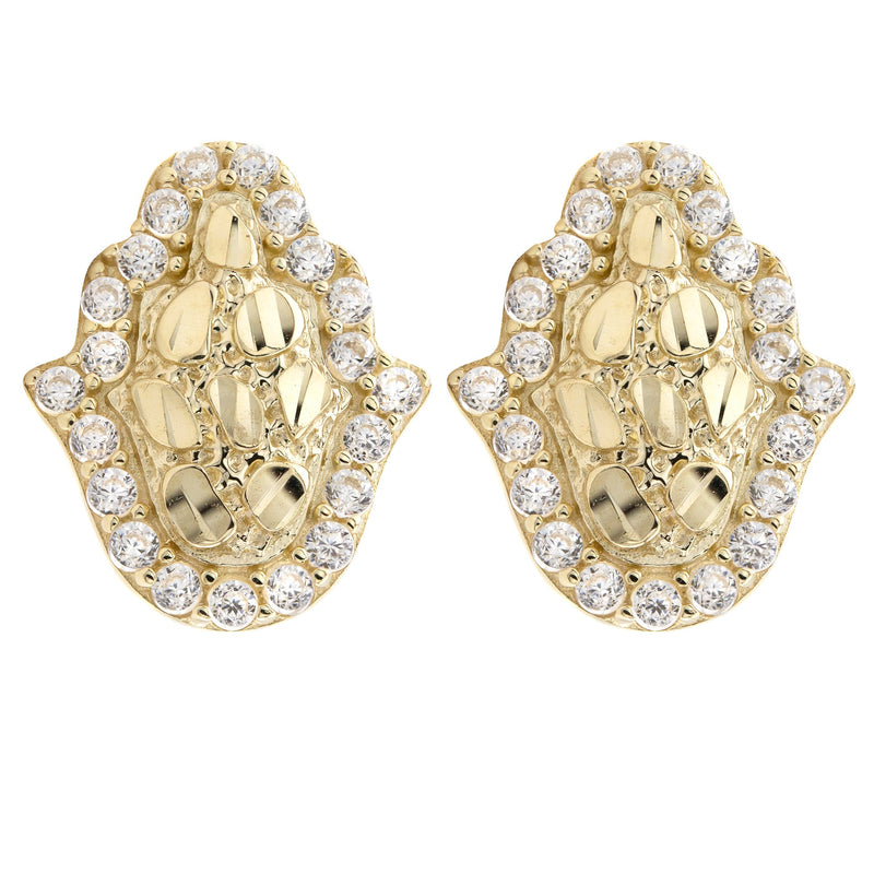 10K Gold Hamsa Nugget Earrings | Appx 0.4 Inches Wide | Style #109